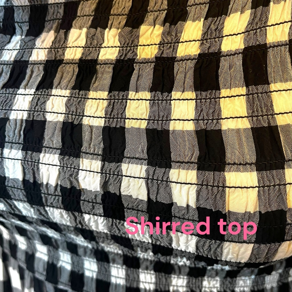 Place Gingham Shirred Ruffle Dress, L, Black White - Picture 6 of 15